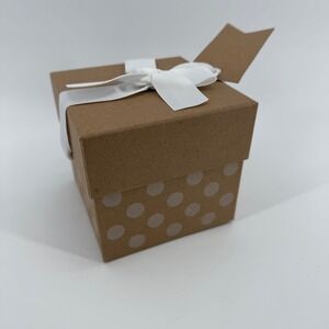 Spritz Kraft Paper Gift Box Lot Of 24 White Polka Dot Ribbon Tag 4.25"‎ Square